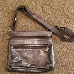 Metallic Silver Fossil Crossbody Purse